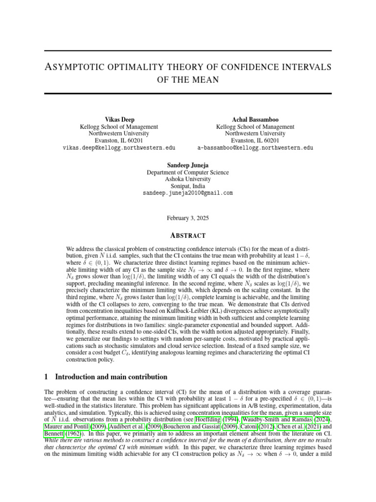 Asymptotic Optimality Theory of Confidence Interva | PDF | Sample Size ...