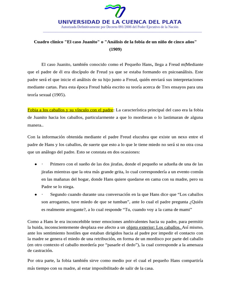 Fobia infantil: El caso Juanito y Freud | PDF | Complejo de Edipo ...