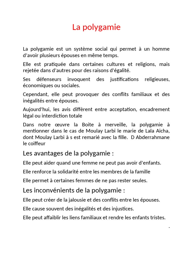 Comprendre la polygamie : enjeux et impacts | PDF