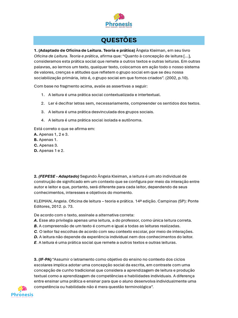 Leitura como Prática Social e Intertextual | PDF | Aprendizado ...