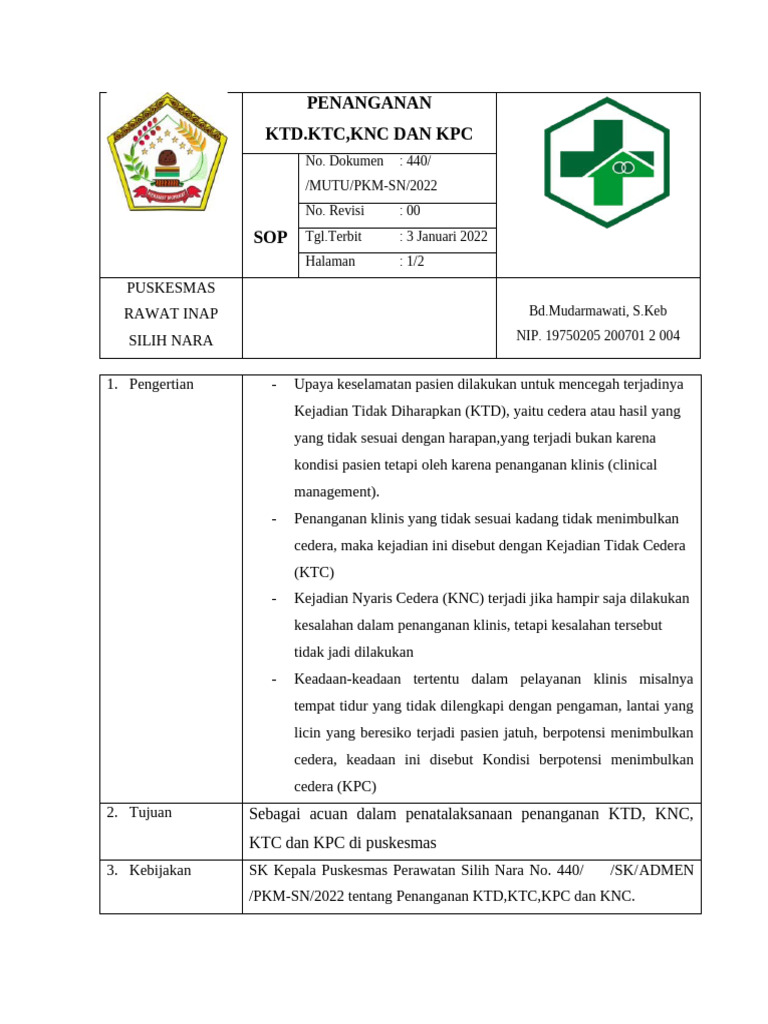 Prosedur Penanganan KTD, KTC, KNC, KPC | PDF