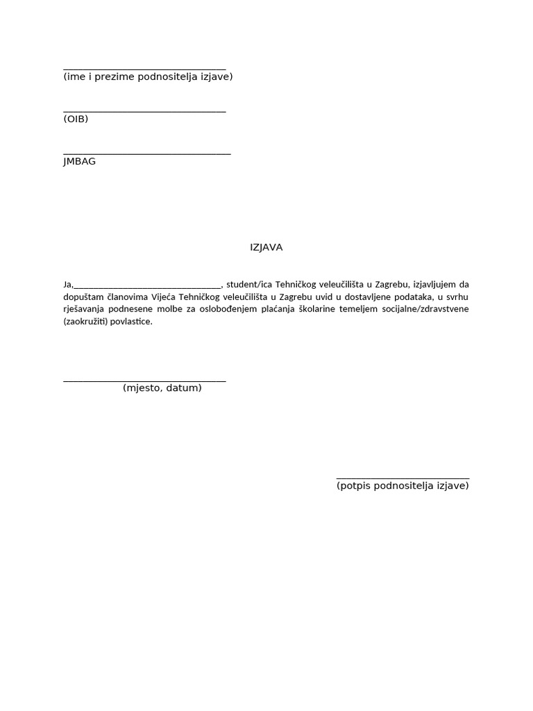 Obrazac-Izjava o Dozvoli Uvida U Dostavljene Podatke Članovima Vijeća ...