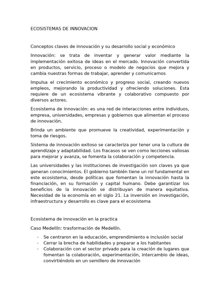 Ecosistemas de Innovación y Desarrollo | PDF | Iniciativa empresarial ...