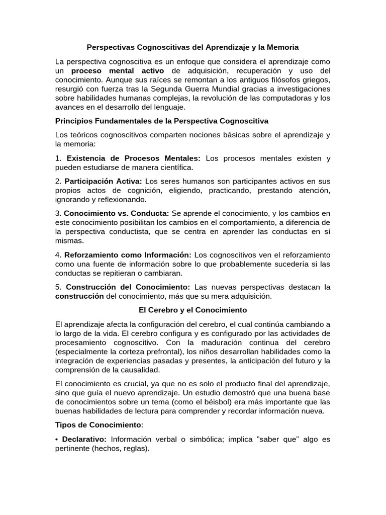 CAP.7-Perspectivas Cognoscitivas Del Aprendizaje y La Memoria | PDF ...