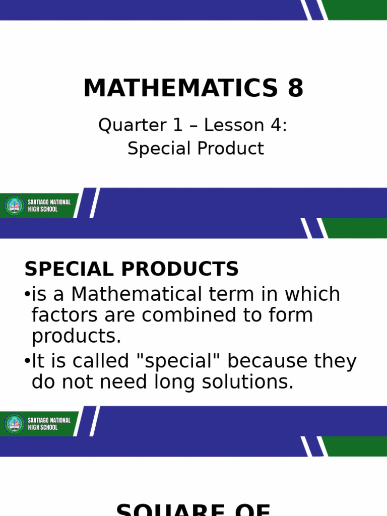 Special Products in Mathematics 8 | PDF