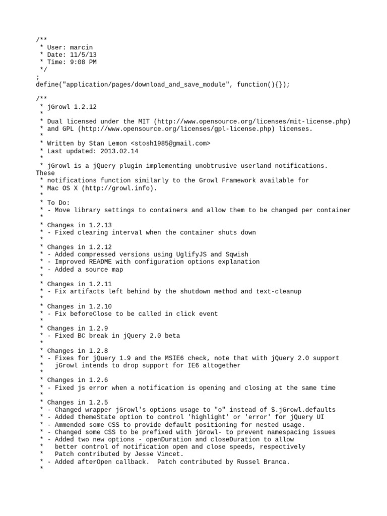 jGrowl: jQuery Notification Plugin | PDF | J Query | Callback (Computer ...