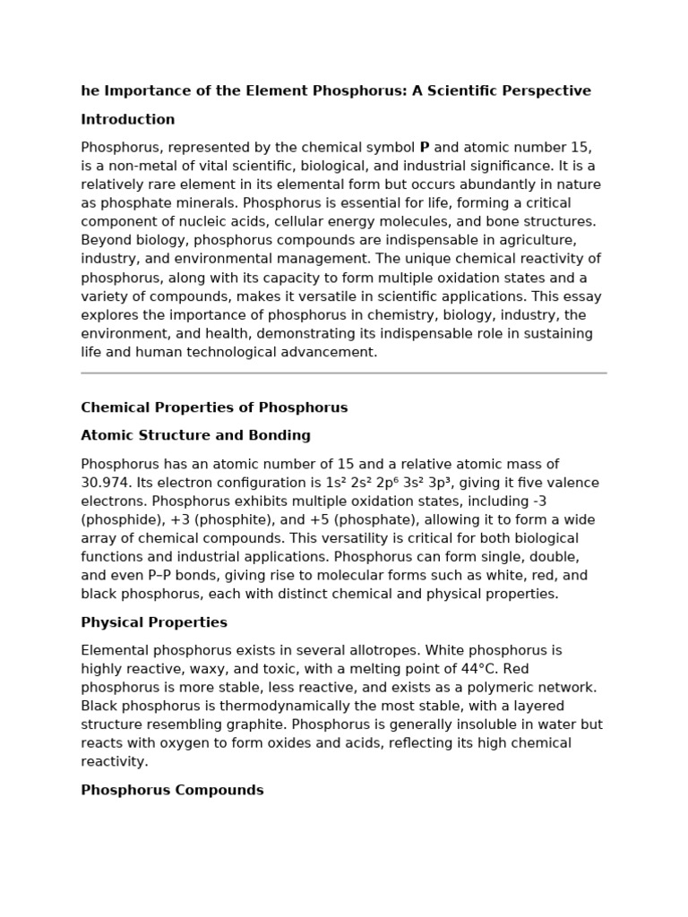 Importance Phosphorus | PDF | Phosphorus | Phosphate