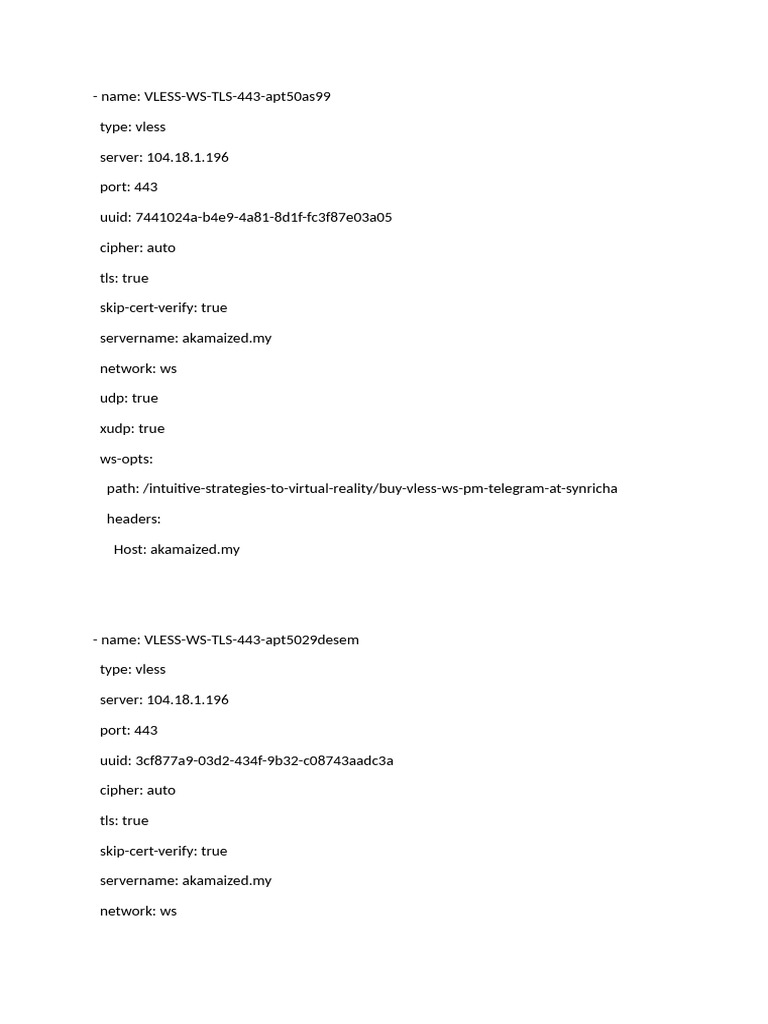 VLESS WS TLS Configurations Guide | PDF