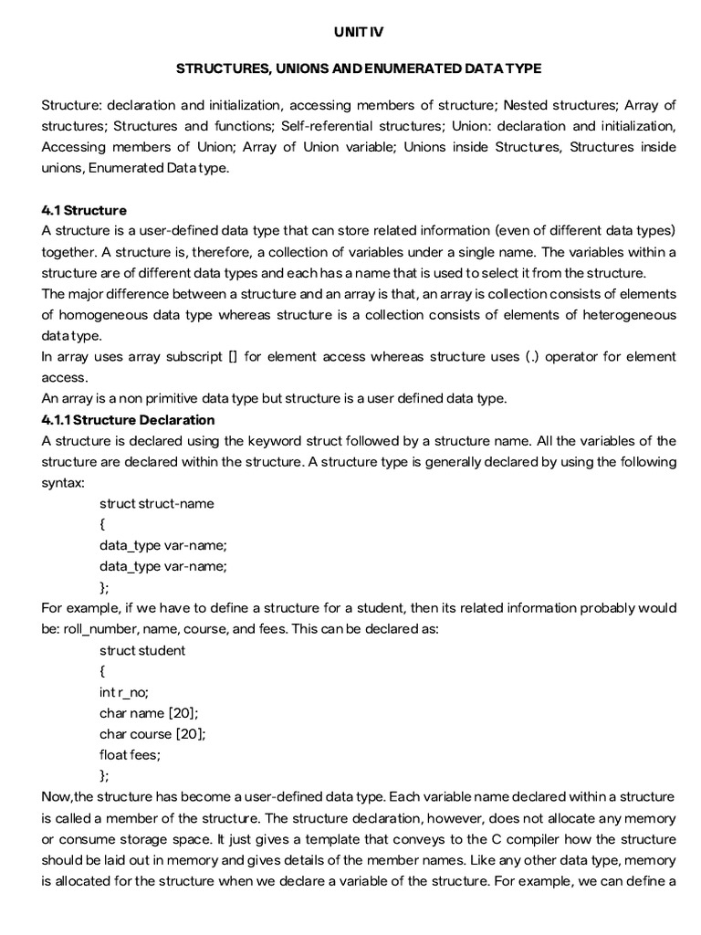 Structures, Unions, and Enumerated Types | PDF | Pointer (Computer ...