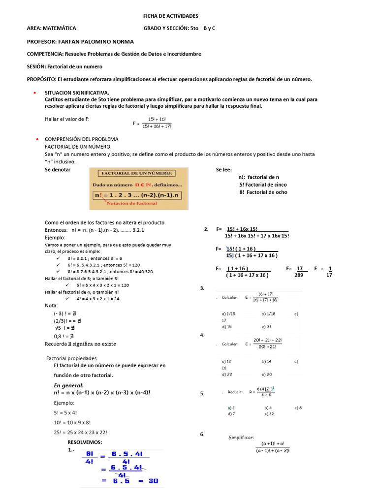 FICHA DE ACTIVIDADES 5to B-C | PDF | Matemáticas | Análisis matemático