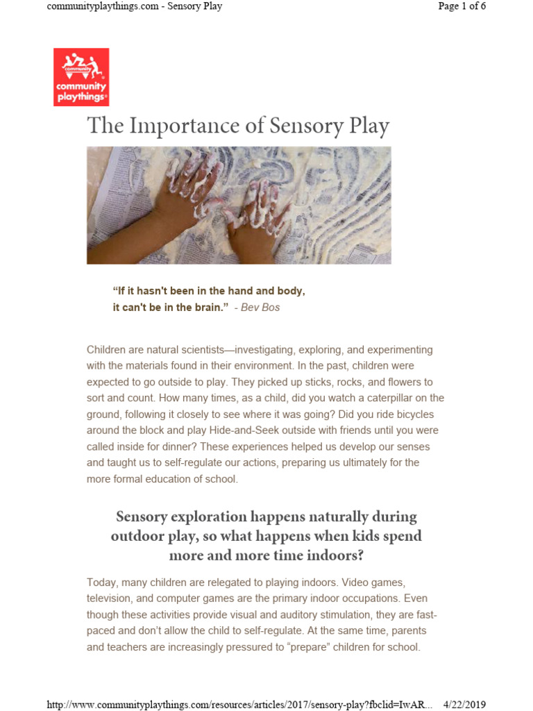 Benefits of Sensory Play for Kids | PDF | Senses | Perception