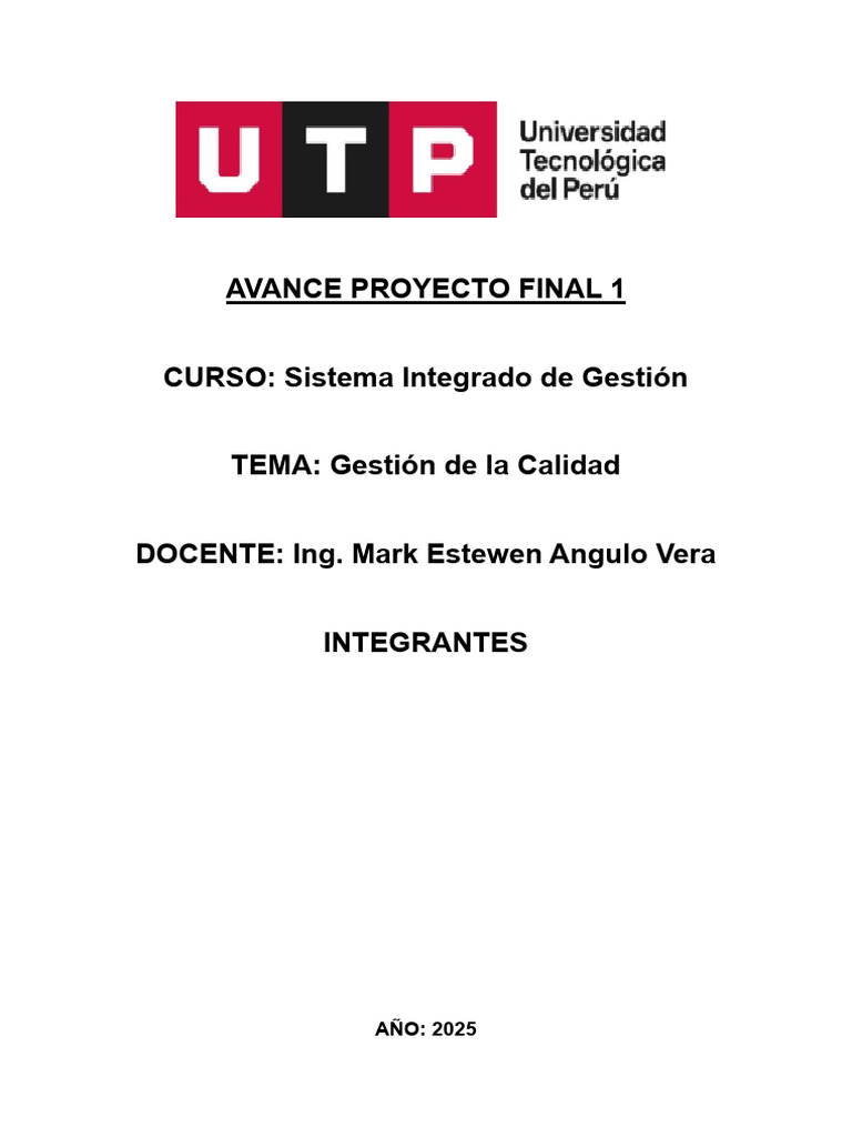 Avance Proyecto Final 1 Sig 260925 | PDF | Sistema de manejo de calidad ...