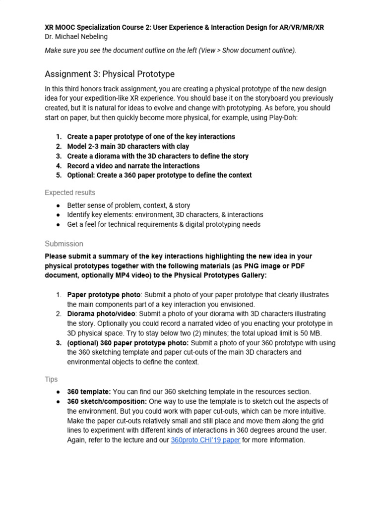 XR MOOC 2 Assignment 3 Physical Prototype | PDF | 3 D Computer Graphics ...
