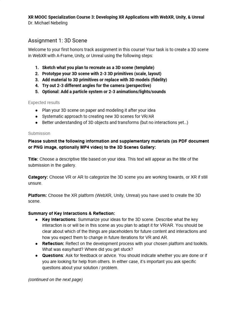XR MOOC 3 Assignment 1 3D Scene | PDF | 3 D Computer Graphics | Virtual ...