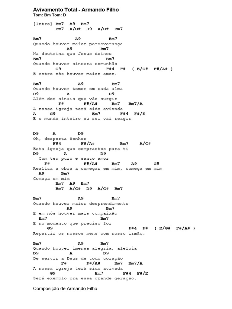 Letra da Música Avivamento Total | PDF
