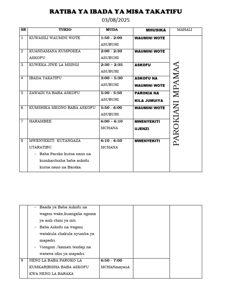 Ratiba Komunio | PDF