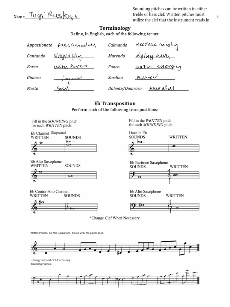Music Terminology and Transpositions Guide | PDF | Clef | Elements Of Music
