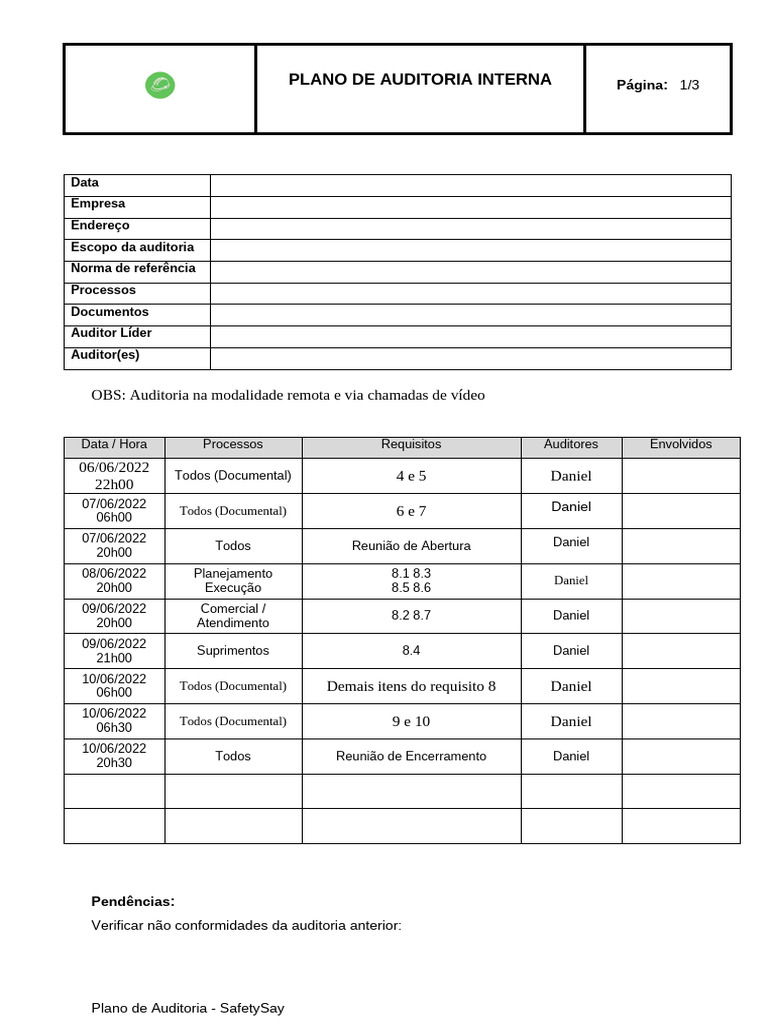 Plano de Auditoria Interna Remota | PDF