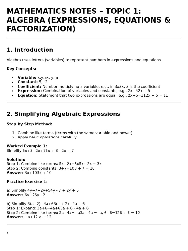 Mathematics Notes | PDF | Area | Algebra