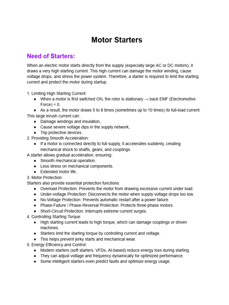 Motor Starters: Types and Functions | PDF | Electric Motor | Power Inverter