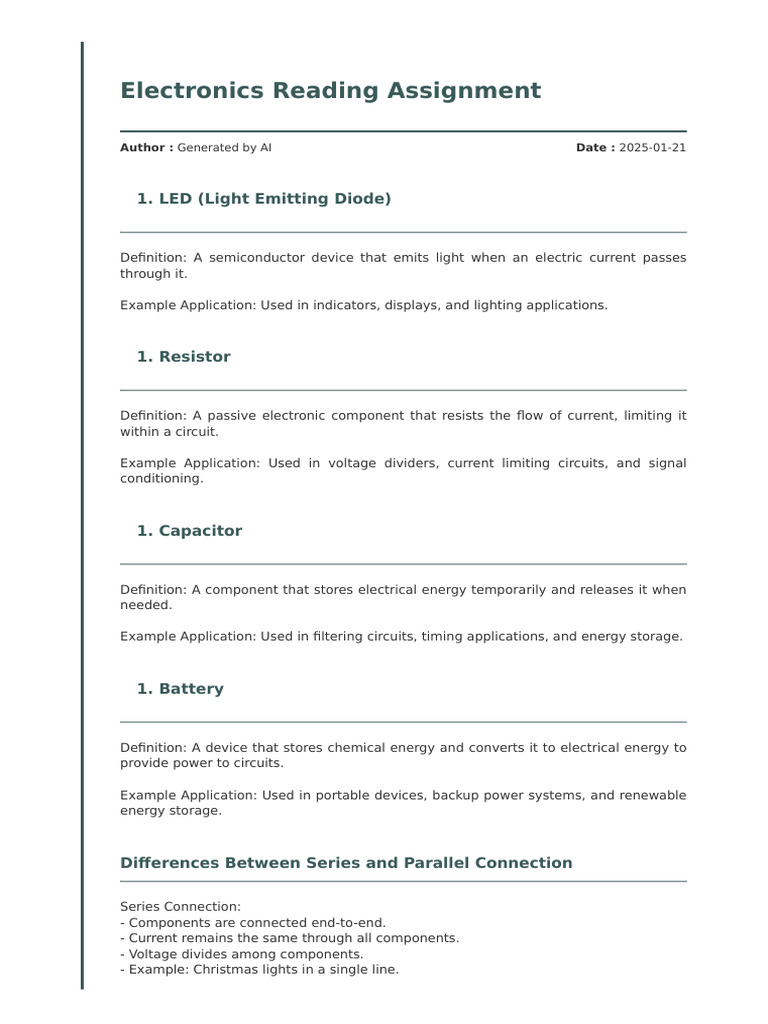 Electronics Reading Assignment: LED (Light Emitting Diode) 1 | PDF