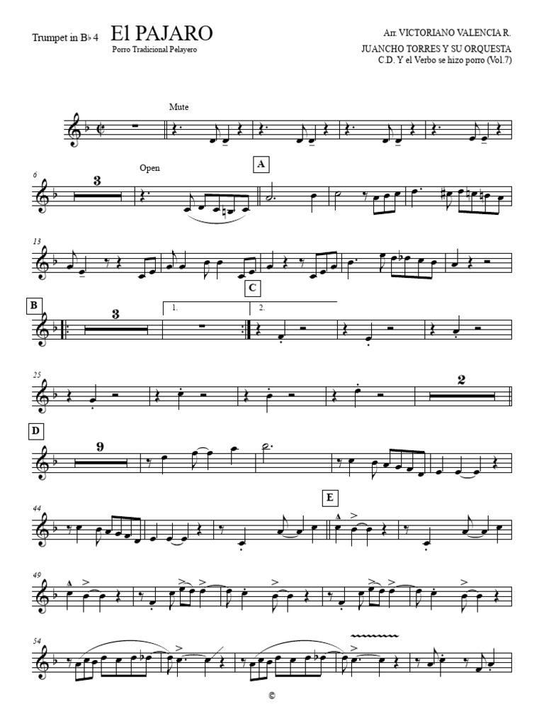 Trumpet Arrangement Of El Pajaro PDF