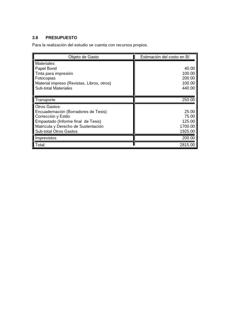 Presupuesto y Cronograma de Investigación | PDF | Presupuesto