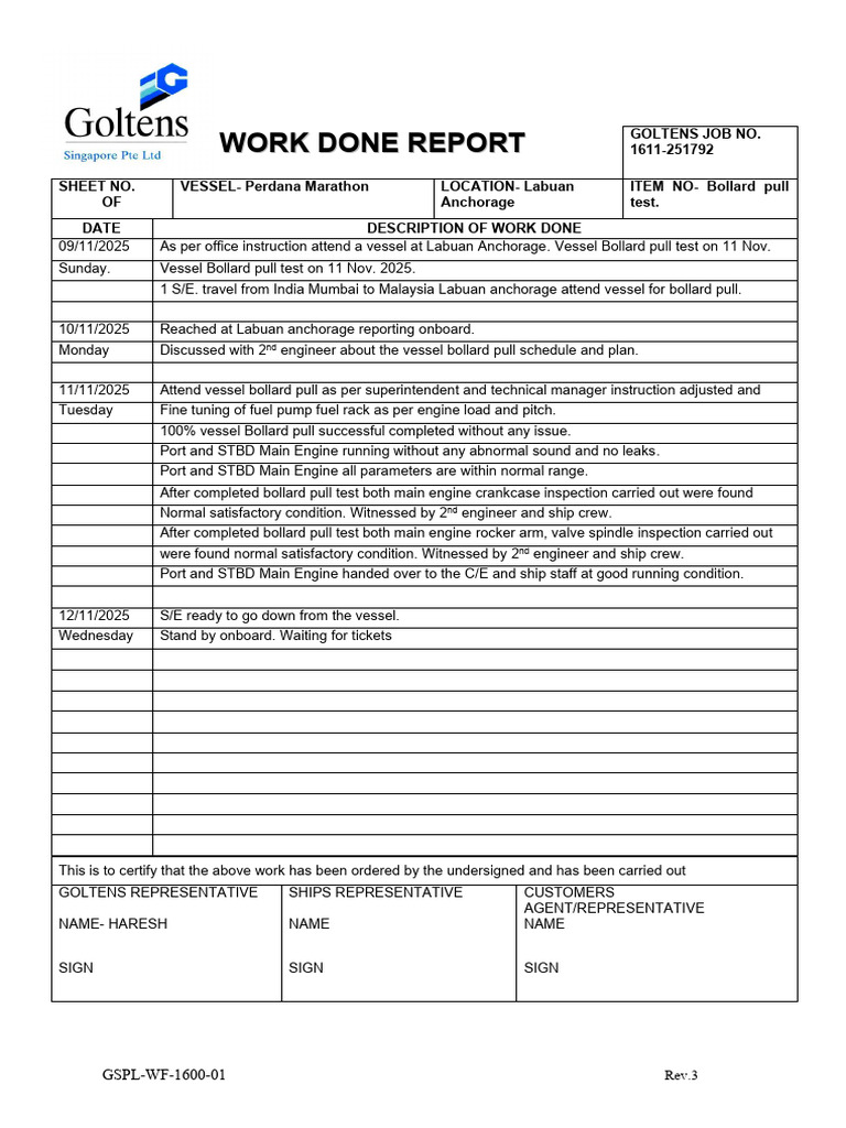 9-11 Nov. Work Done Report | PDF | Water Transport | Shipping