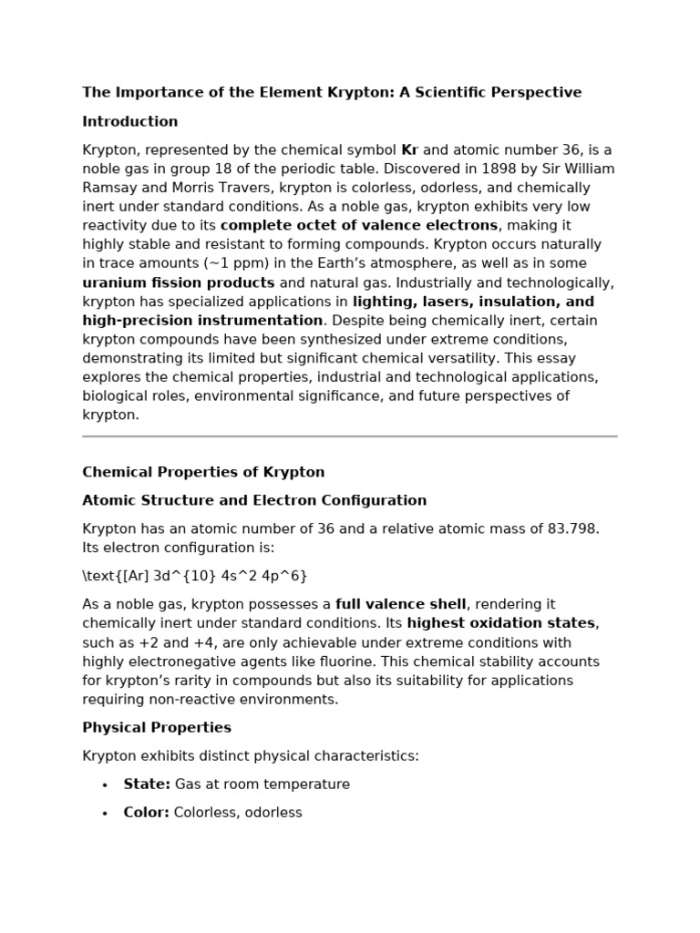 Image showcasing Importance Krypton | PDF | Argon | Materials