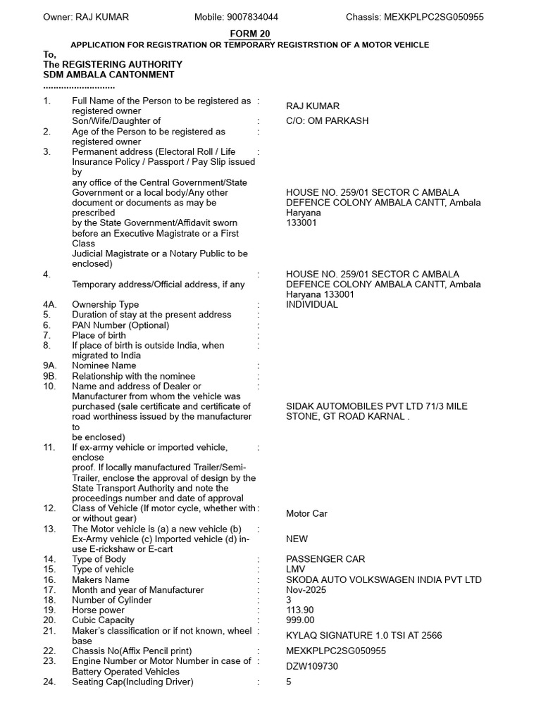 Vehicle Registration Application Form | PDF | Semi Trailer Truck | Axle
