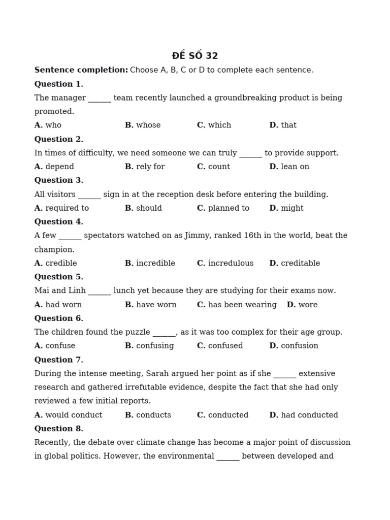 Sentence Completion and Dialogue Exercises | PDF | Cellular Respiration ...