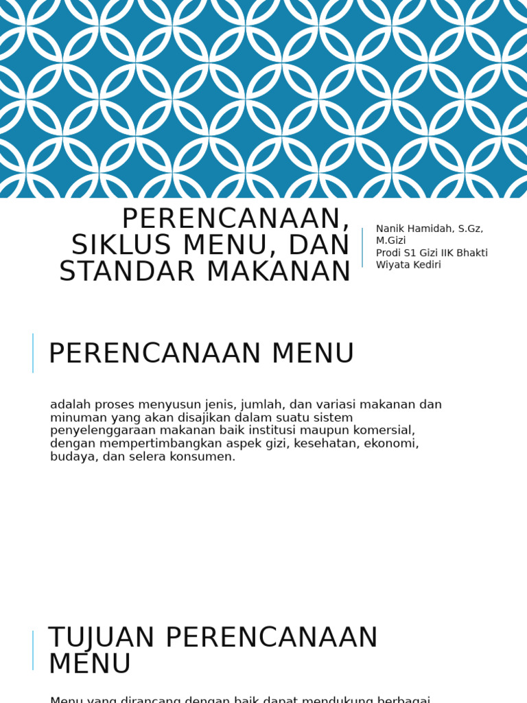 Perencanaan Menu dan Standar Makanan | PDF