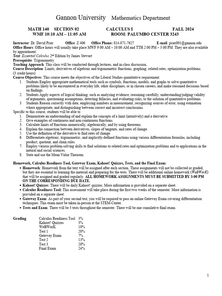 Syllabus 140 - 02 | PDF | Mathematics | Derivative