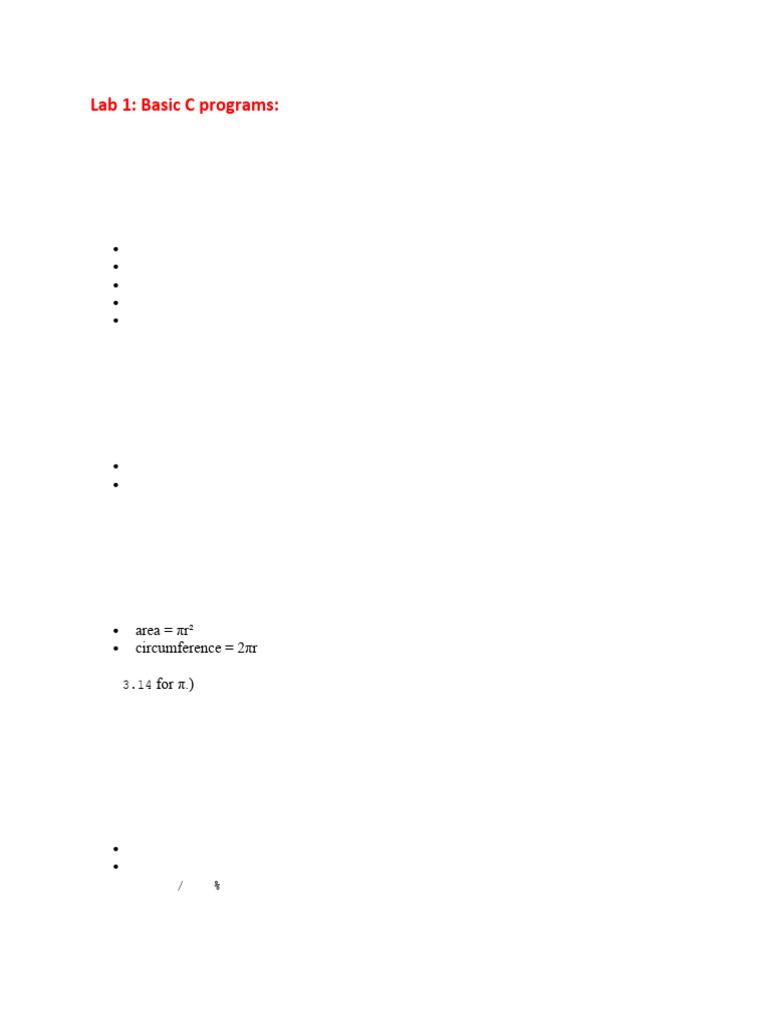 Basic C Programming Lab Exercises | PDF