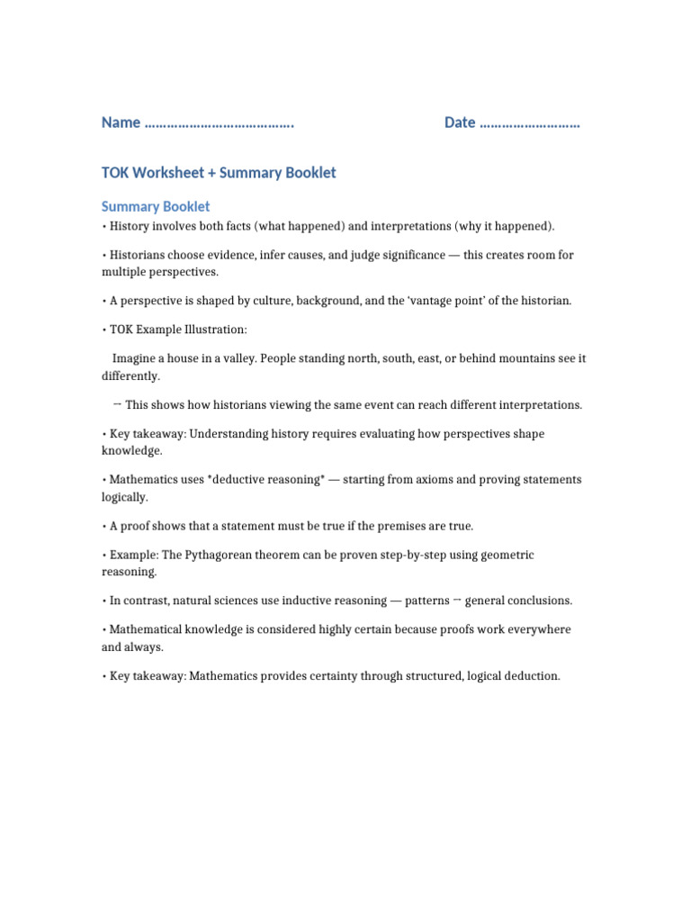 TOK Worksheet and Summary Booklet | PDF | Mathematical Proof ...