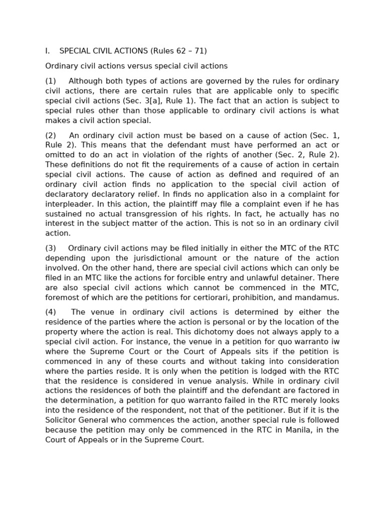 Special Civil Actions 2011 Reviewer | PDF | Certiorari | Appeal