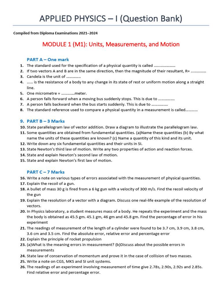 Applied Physics1003 QB Updated | PDF | Angular Momentum | International ...