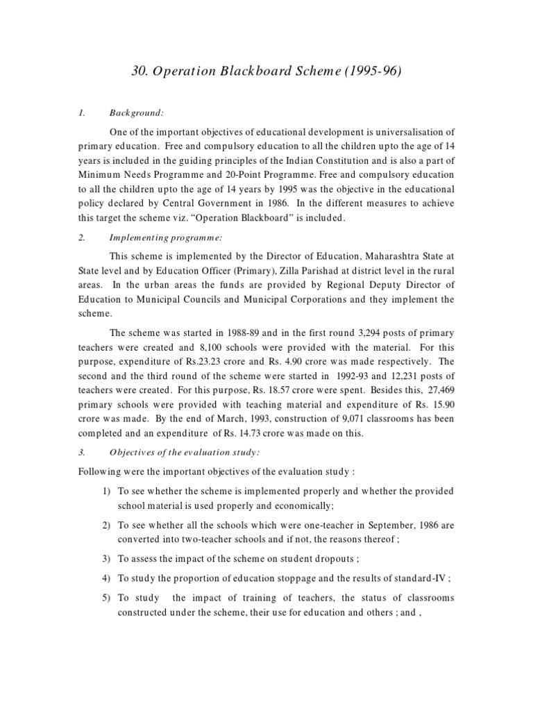 Operation Blackboard Scheme (199596) PDF Teachers Percentage