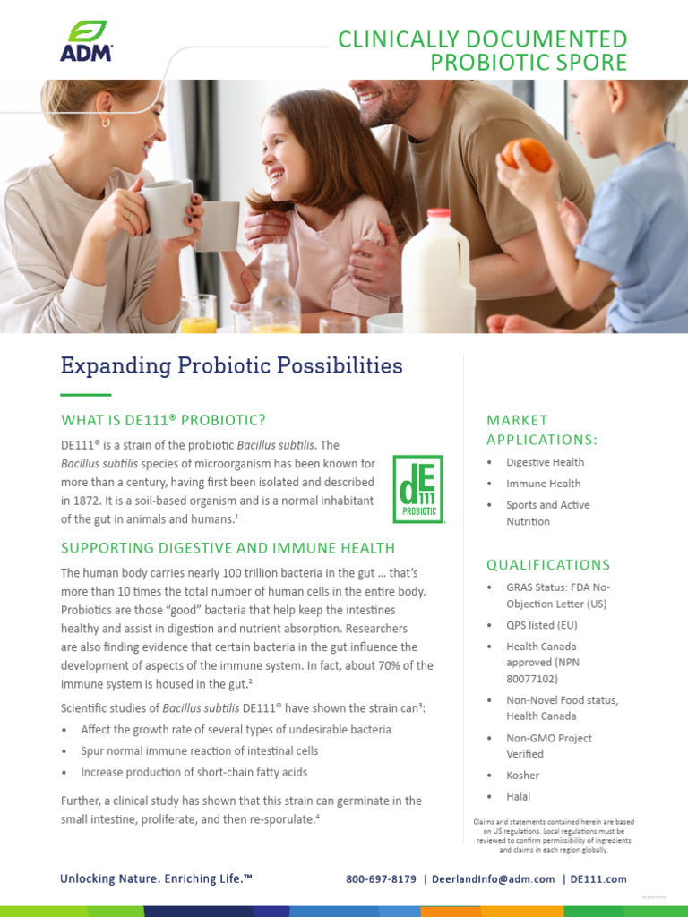 Adm De111 Ds Probiotic Product Sheet Eng Na 23 | PDF | Probiotic | Bacillus