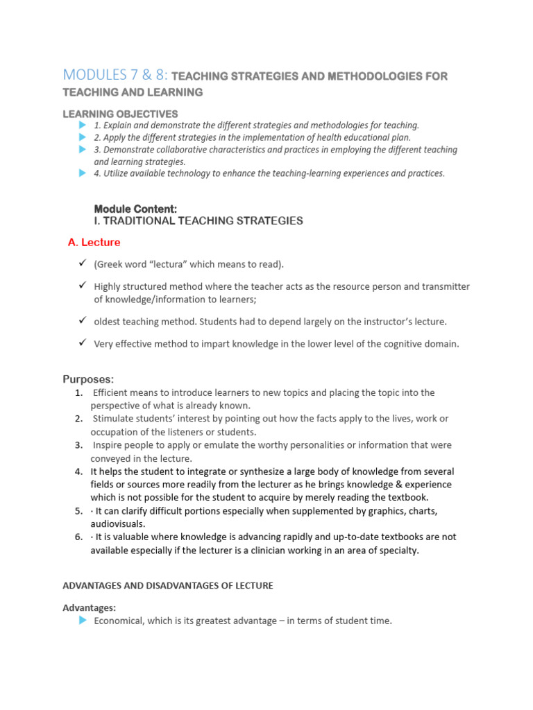 Teaching Strategies and Methodologies Guide | PDF | Lecture | Teaching ...