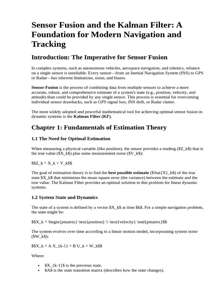 Sensor Fusion and The Kalman Filter A Foundation For Modern Navigation ...
