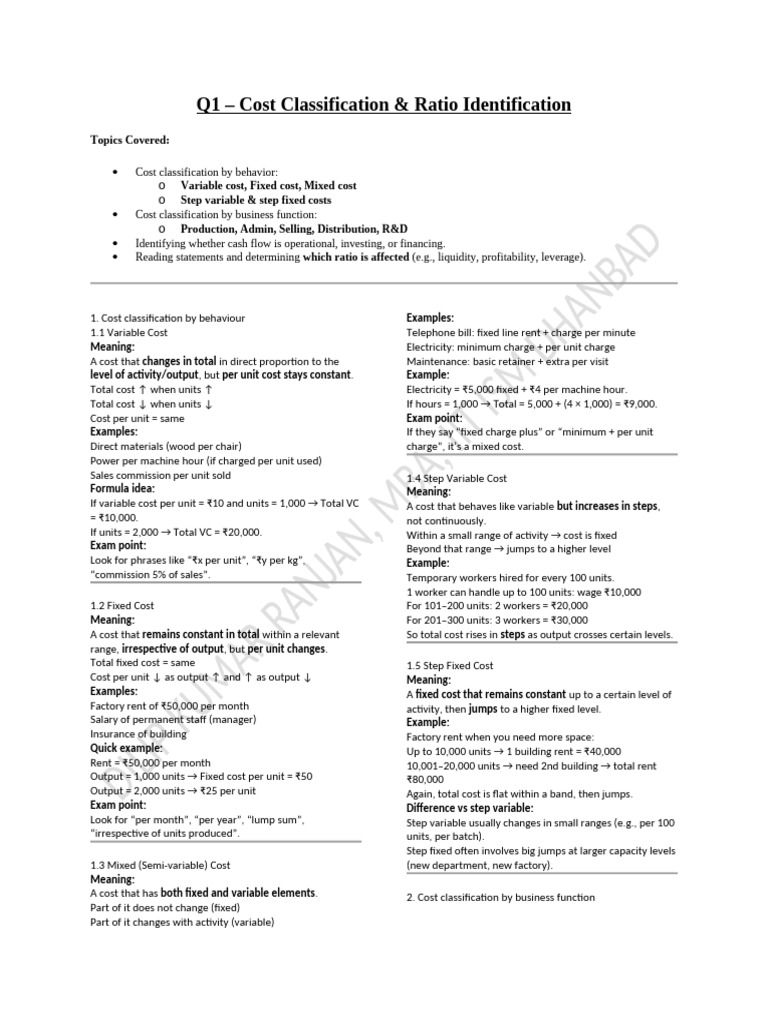 Cost Classification and Ratio Analysis | PDF | Equity (Finance ...