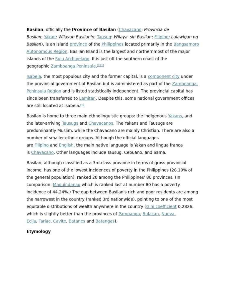 Overview of Basilan Province, Philippines | PDF | Philippines ...