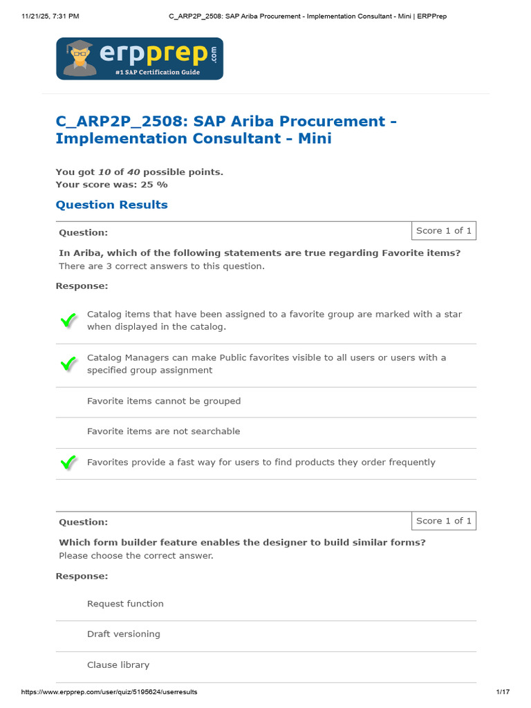 C - ARP2P - 2508 - SAP Ariba Procurement - Implementation Consultant ...
