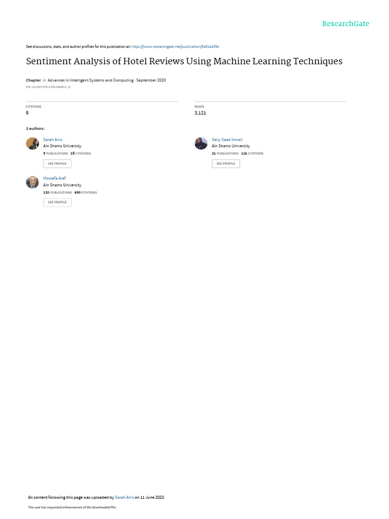 Hotel Review Sentiment Analysis Techniques | PDF | Support Vector ...