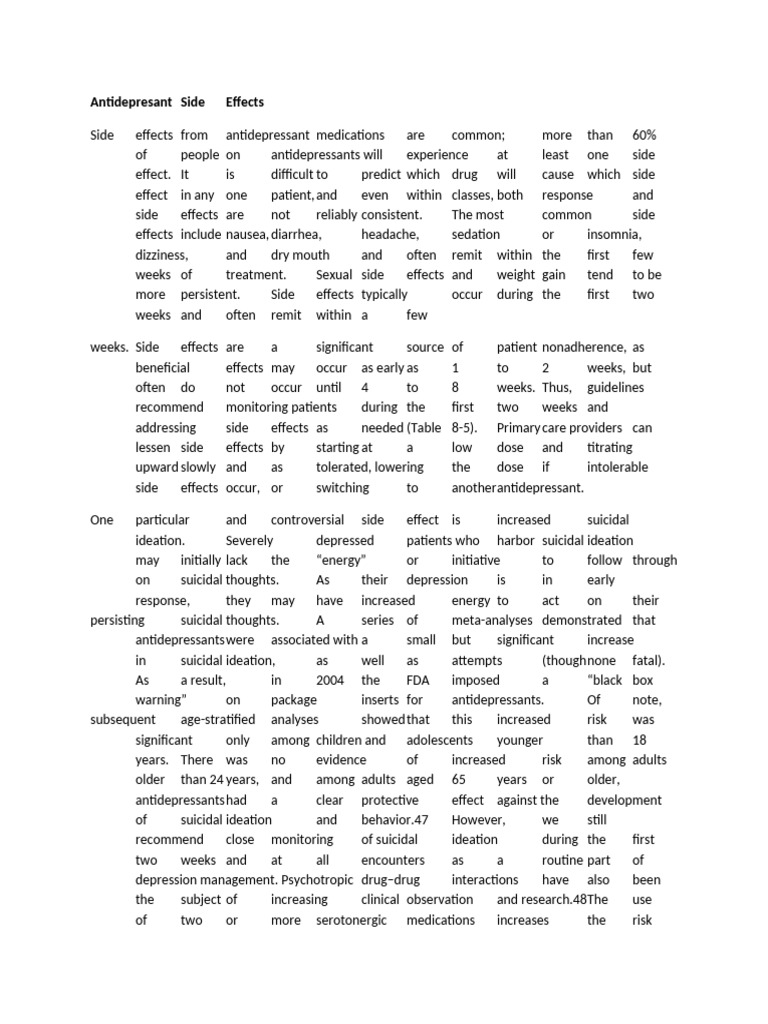 Common Antidepressant Side Effects | PDF | Antidepressant | Drugs ...