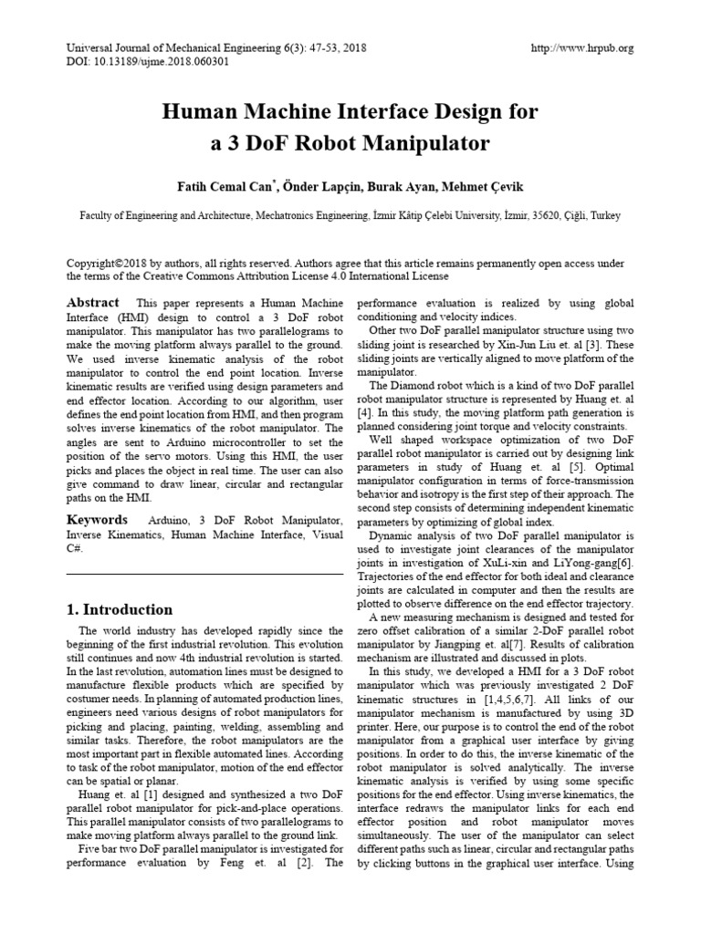 Human Machine Interface Design For A 3 DoF Robot M | PDF | Kinematics ...