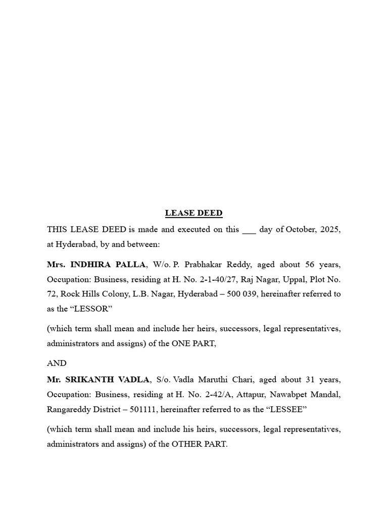 LEASE DEED 211025-PDF | PDF | Lease | Business Law
