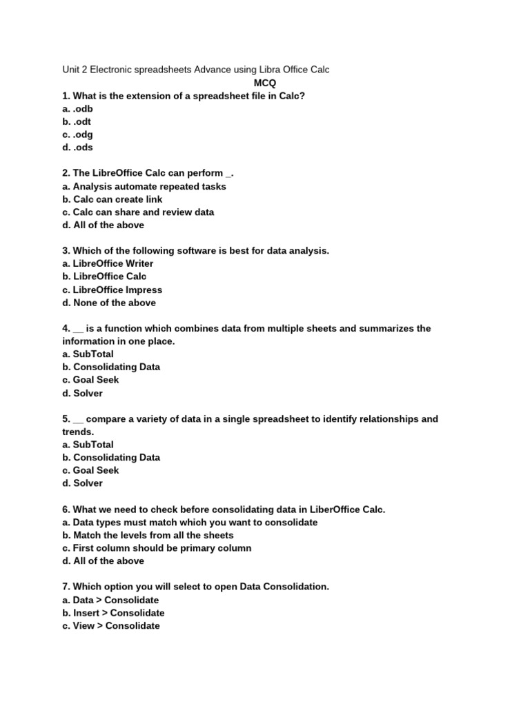 Unit 2 Electronic Spreadsheets Advance Using Libra Office Calc[1] | PDF ...