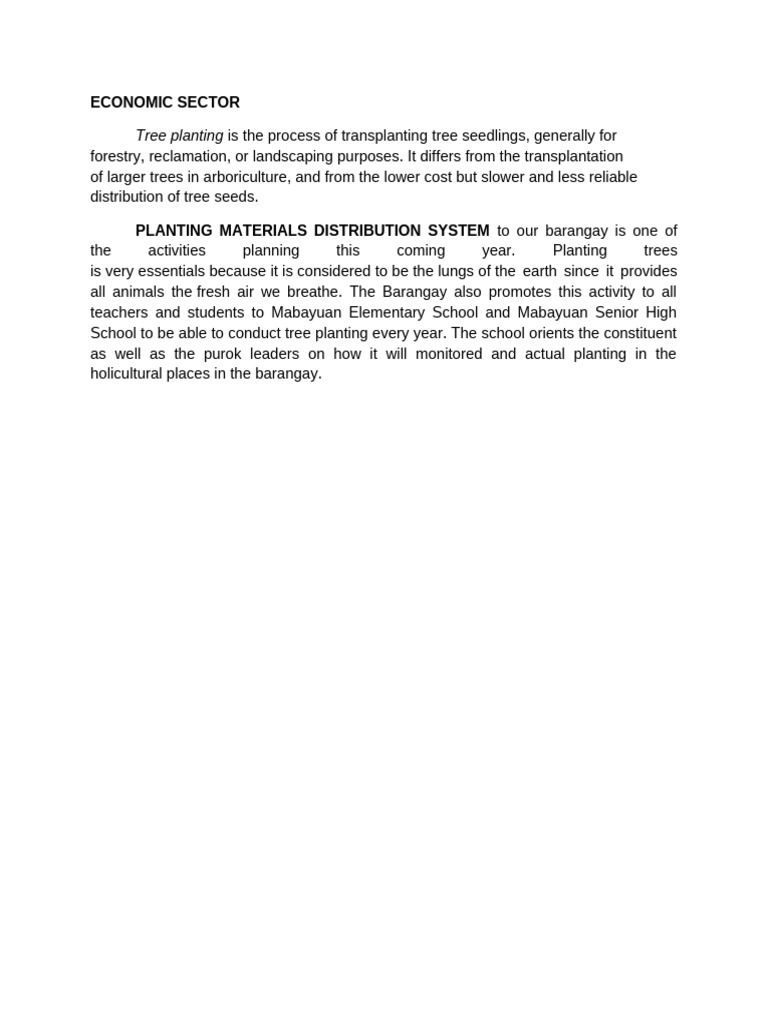 Tree Planting Initiatives in Barangay | PDF